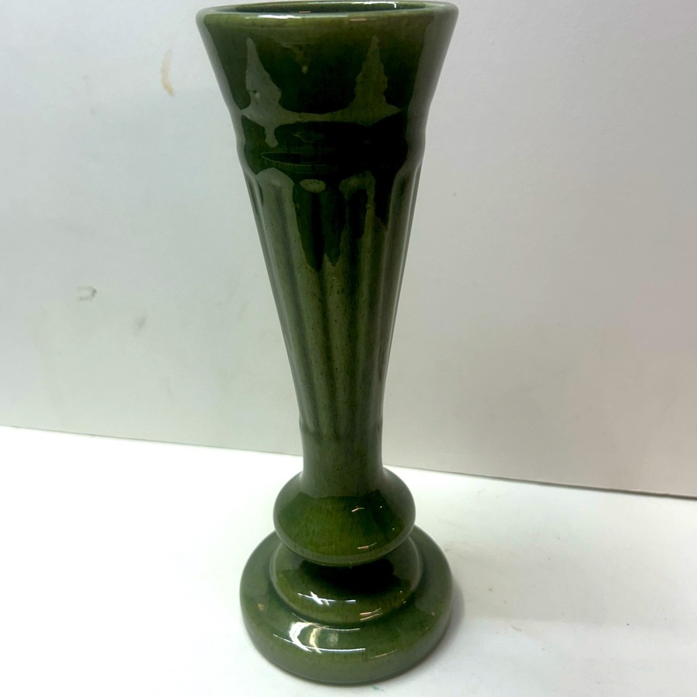 Haeger Pottery Avocado Green Footed Bud Vase 9.25" Mid-Century Modern